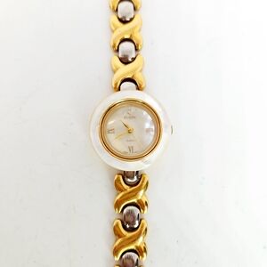 Vtg Elgin Two Tone Gold Silver Mother Of Pearl Women’s Watch New Battery Dainty